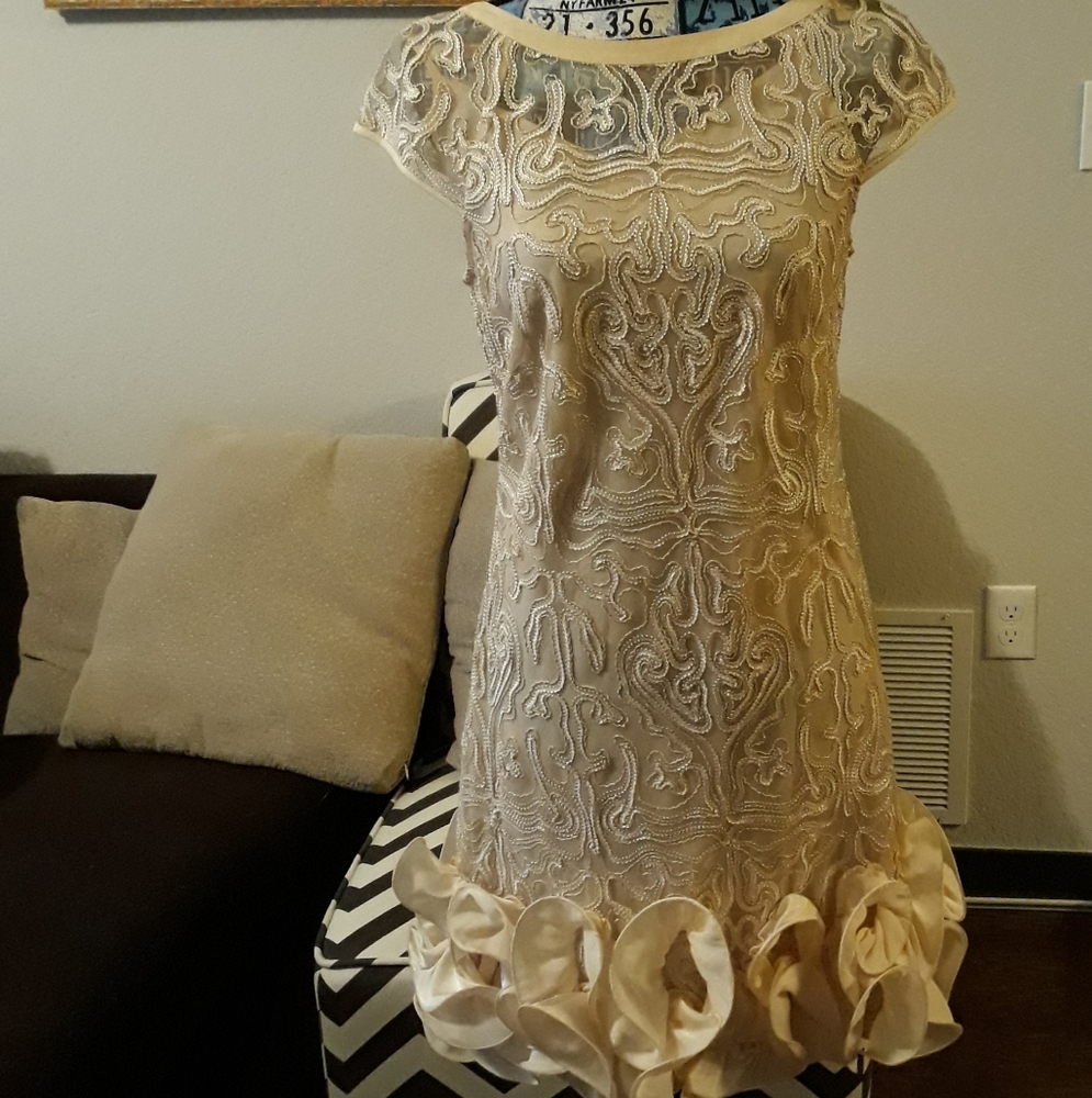 Jessica Simpson Beige Lace High Low Dress